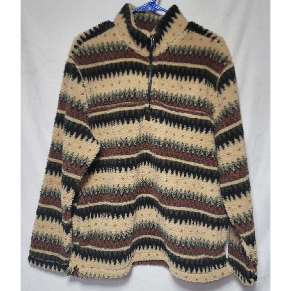Mountain and Isles Mens Sherpa Sweater Sz Medium Brown Grizzly Aztec 1/4 Zip